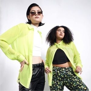 Wildfang The Empower Sheer Button-Up Shirt Green Size 1X NWT
